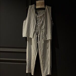 Sleeveless Striped Jumpsuit Pantsuit in Blue and White